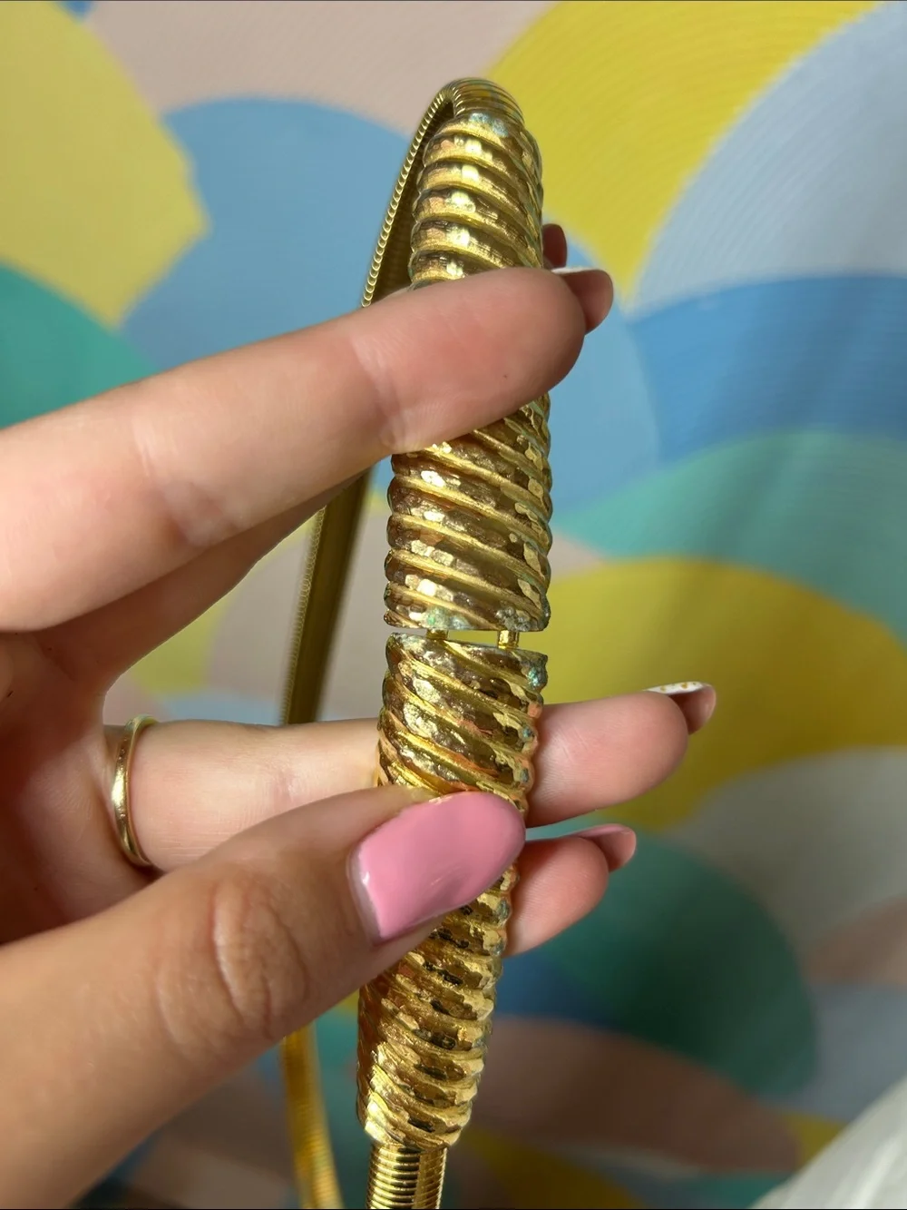 Vintage 1980s Gold Ribbed Metal Waist Chain Belt - Women Accessories